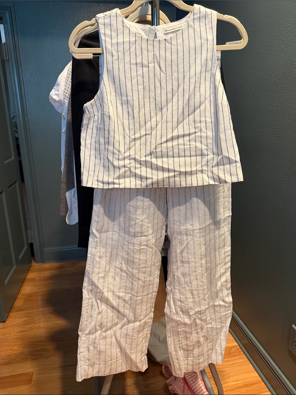 Abercrombie & Fitch Linen Blend Striped Set Crop Top Wide Leg Pants  | Size XS